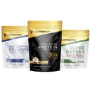 Transformācija Vaniļas proteīna pulveris  - 30G Multi-proteīna superblends + Zāles-barības hidrolizēts kolagēna peptīdi Pulveris- mati, āda, naglas + organisko Super Greens Superfood pulveris- imūna un enerģijas atbalsts