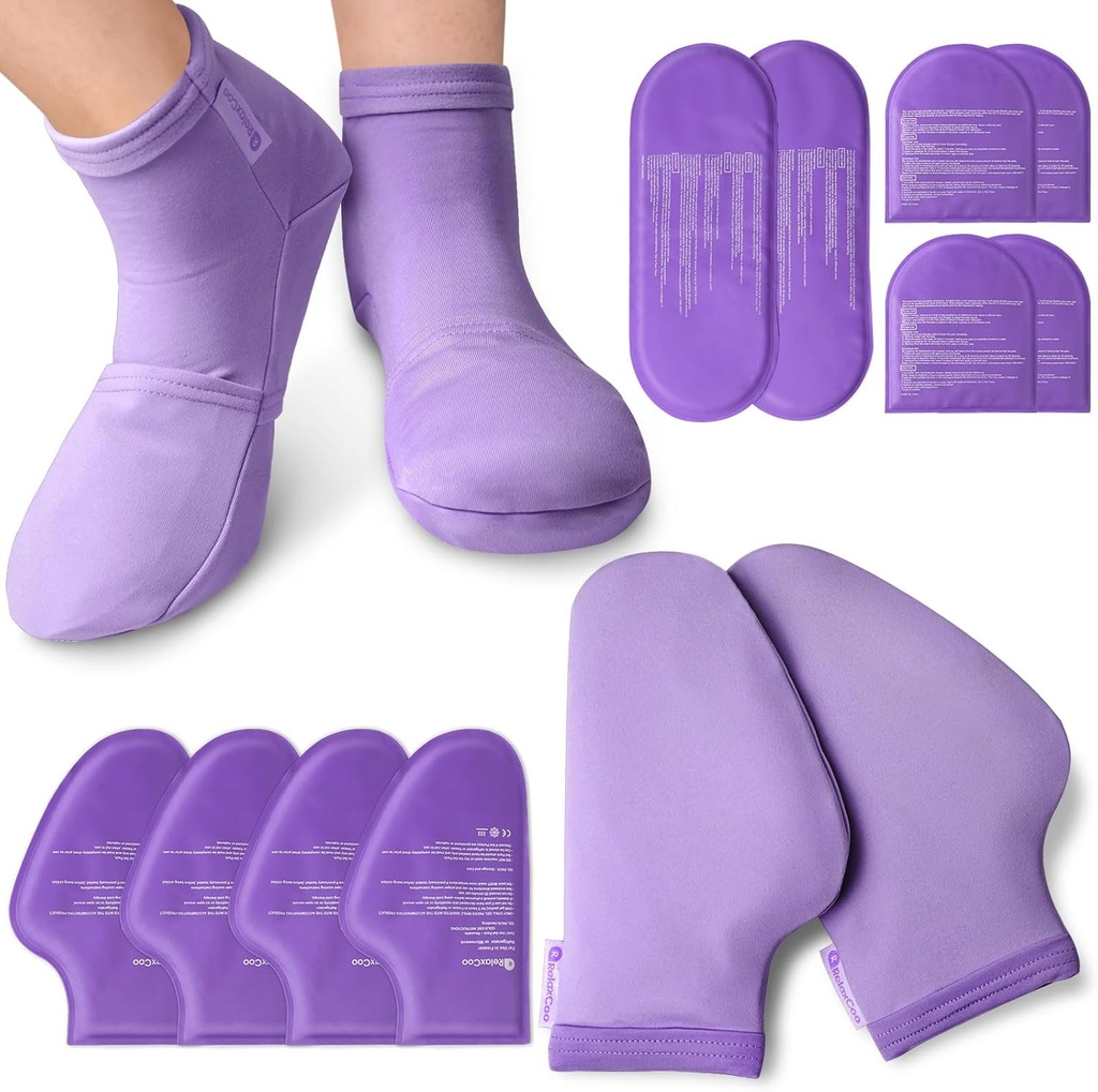 Aukstā terapija Zeķes un rokas Ledus iepakojums Aukstie cimdi ķīmijterapijai Neiropātija, Chemo Care Package for Women Vīriešiem, Ideāli piemērots plantāram Fascīts, Karpala tunelis, Artrīts Rokas sāpju mazināšana, S/M