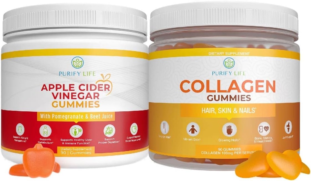 Ābolu siders Etiķis un kolagēns, Gumijas sievietēm matu augšanu, veselīgāku ādu un nagus (Bulk 90 Gummies) locītavu kopšana Vitamīns, Imūnsupport, Detox, Metabolisms, Vīrieši Sievietes Acid Reflux
