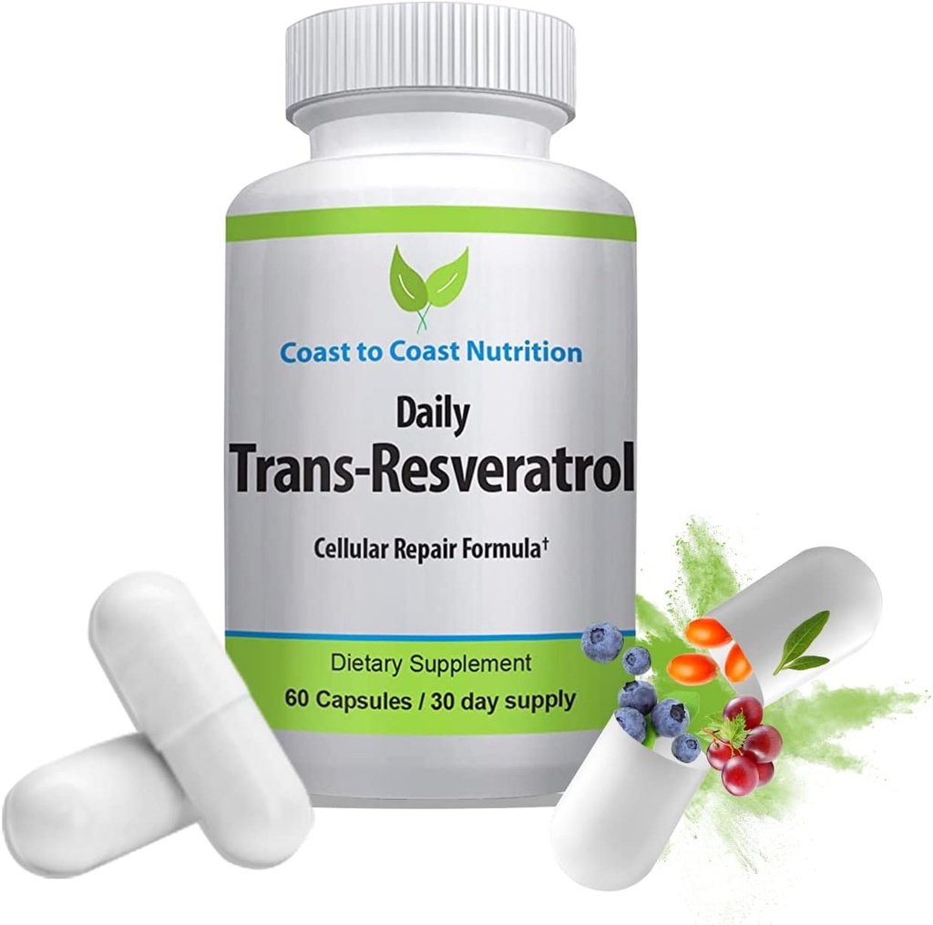 Trans-Resveratrol Papildinājums - Organiskās kapsulas – Vegan piedevas sievietēm un vīriešiem, Dabīgs antioksidants, Polifenolu Papildinājums, Antinovecošanās - 60 kapsulas, 600mg, 30 dienu piegādes