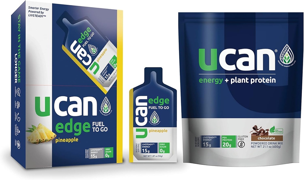 UCAN Ananas Edge Energy Gel & Chocolate Plant Protein - lielisks skriešanai, treniņiem, fitnesam, riteņbraukšanai, krustojumiem un vēl         - bez cukura, vegan, & Keto Friendly Energy papildinājums