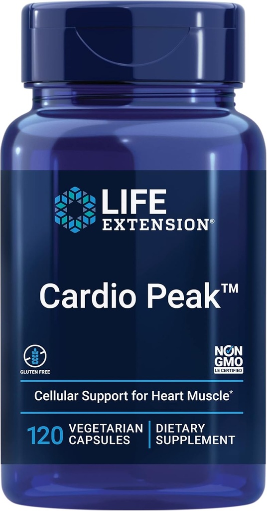 Life Extension Cardio Peak - Hawthorn Extract (Leaf, Flower, Stem) Papildinājums ar Arjuna ekstraktu sirds veselības atbalstam - Divas reizes dienā - bez lipekļa, ne-GMO, veģetārietis - 120 kapsulas