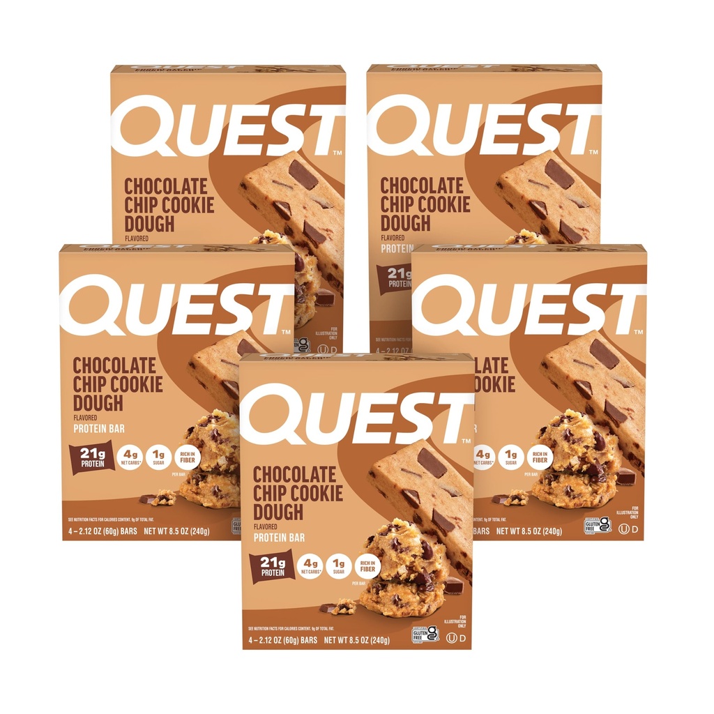 Quest Nutrition Chocolate Chip Cookie Dugh - augsts proteīns, zems Carb, bez lipekļa, Keto Friendly, 2.12 Oz, 20 Count (4 iepakojumi pa 5)