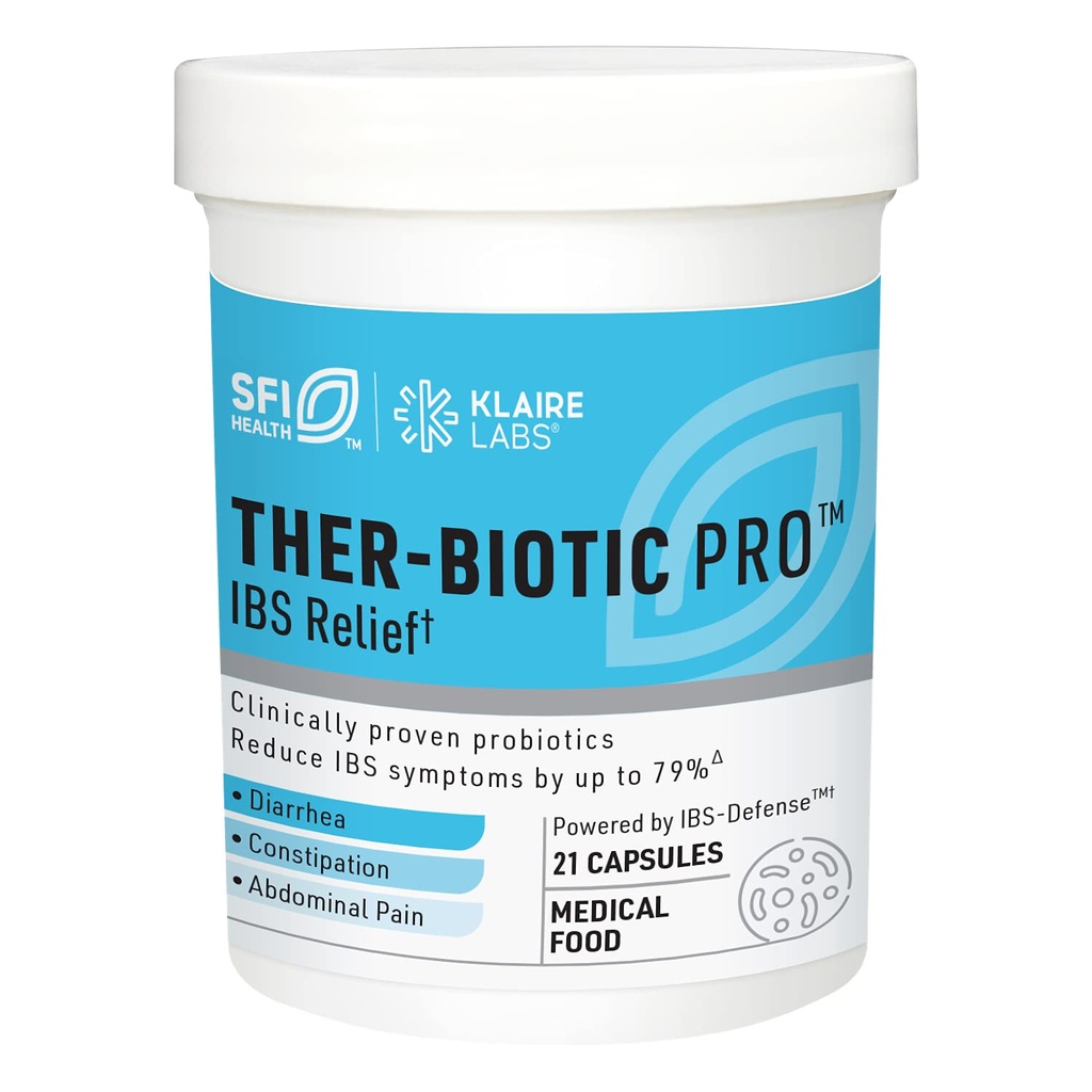 Klaire Labs SFI Health Ther-Biotic Pro IBS Relief for Women & Men - Prebiotikas un probiotikas IBS & Gremošanas veselība - Ease Neregulāra uzpūšanās, Aizcietējums un Diskomforts (21 kapsula)