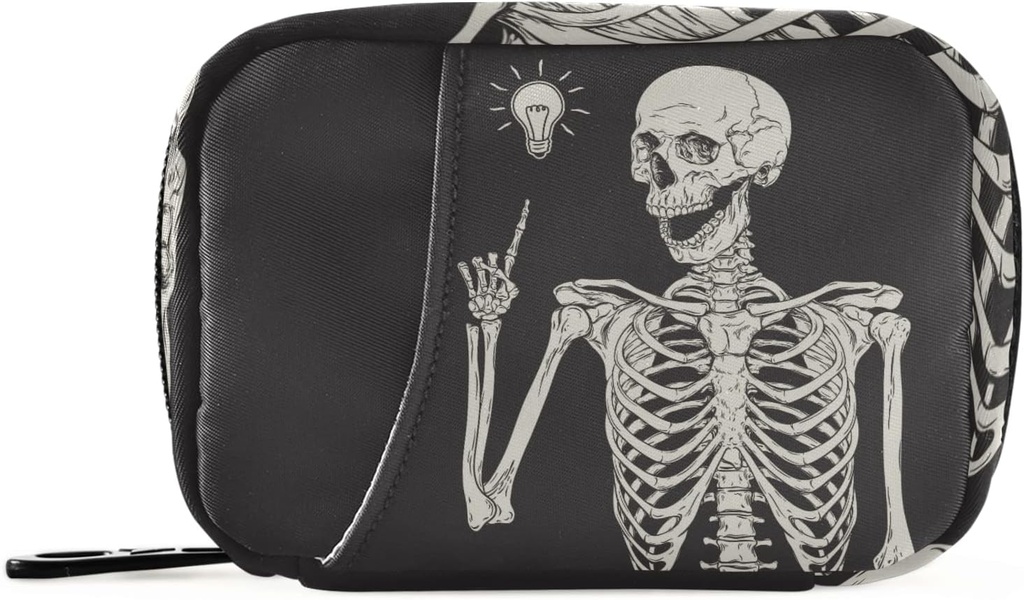 Cilvēka skelets Pill Box 7 Day Pill Case Travel Pill Organizators Bag ar rāvējslēdzēju Pārnēsājams Weekly Case Compact Izmērs Vitamīnu Papildinājums turētājs