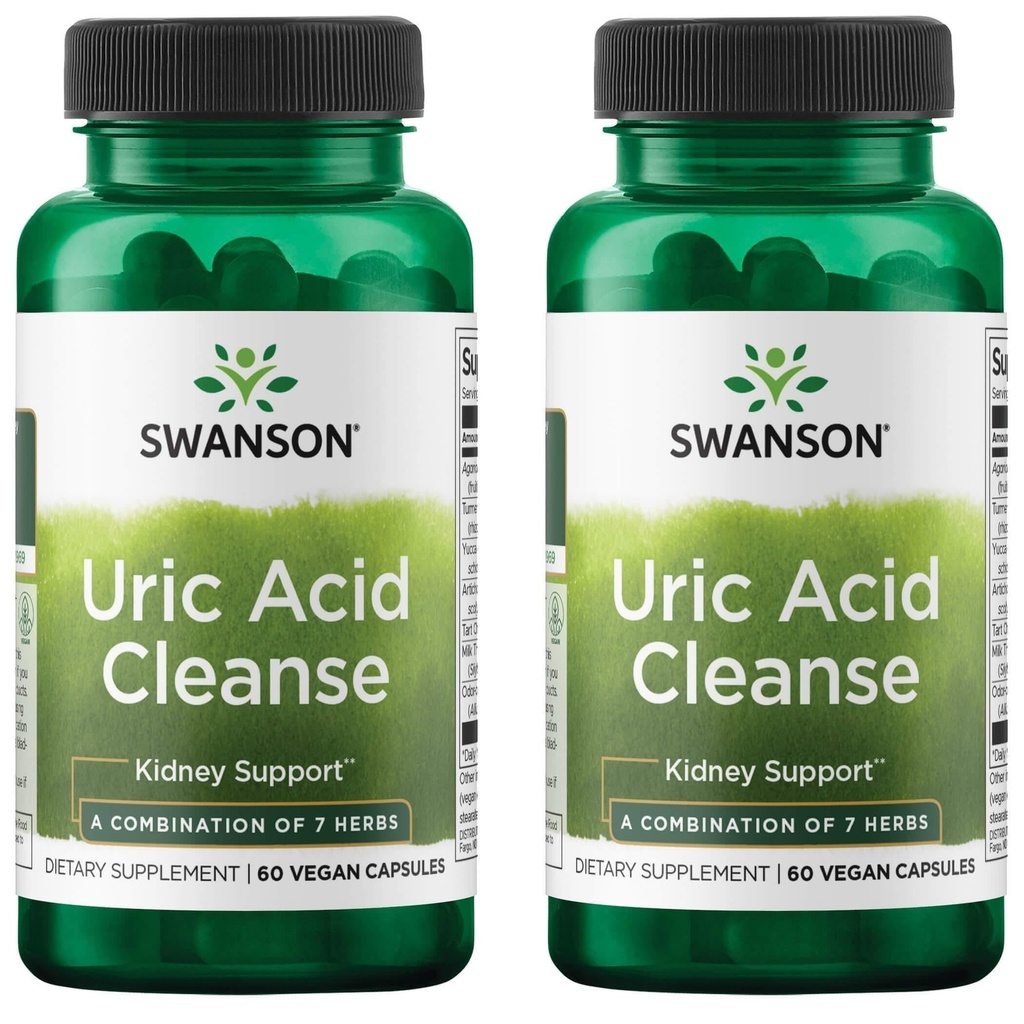Swanson Uric Acid Cleanse - Dabisks papildinājums, kas veicina nieru atbalstu - Features a Powerful Kombinācija 7 Herbs - (60 Veggie kapsulas) 2 Iepakojums