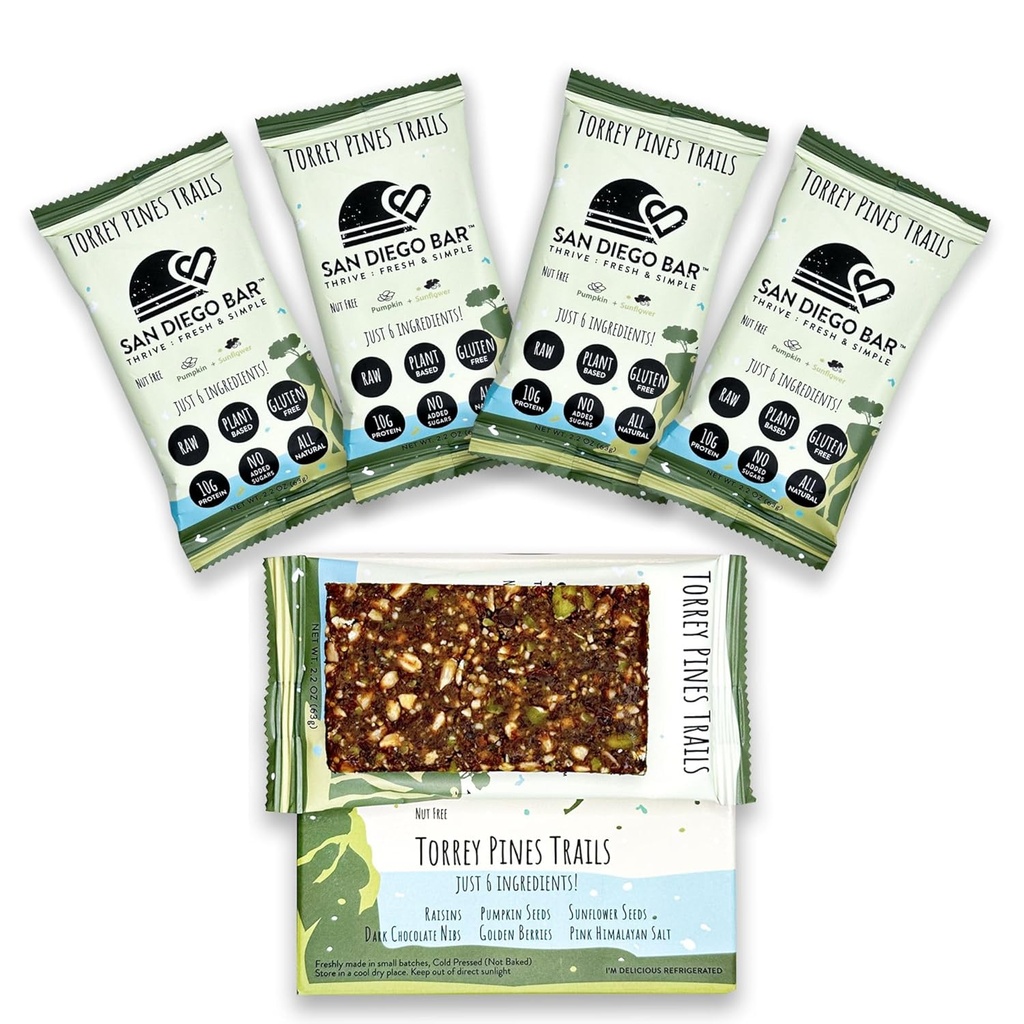 San Diego Bar-Torrey Pines Trails -Pumpkin + Sun Flower -- RAW & Vegan Protein Bars -- Cukura un lipekļa bez -- Brokastu Bars -- Enerģijas Bāri - Uzkodas Bars - 6 Veselas pārtikas sastāvdaļas -- Augu proteīns