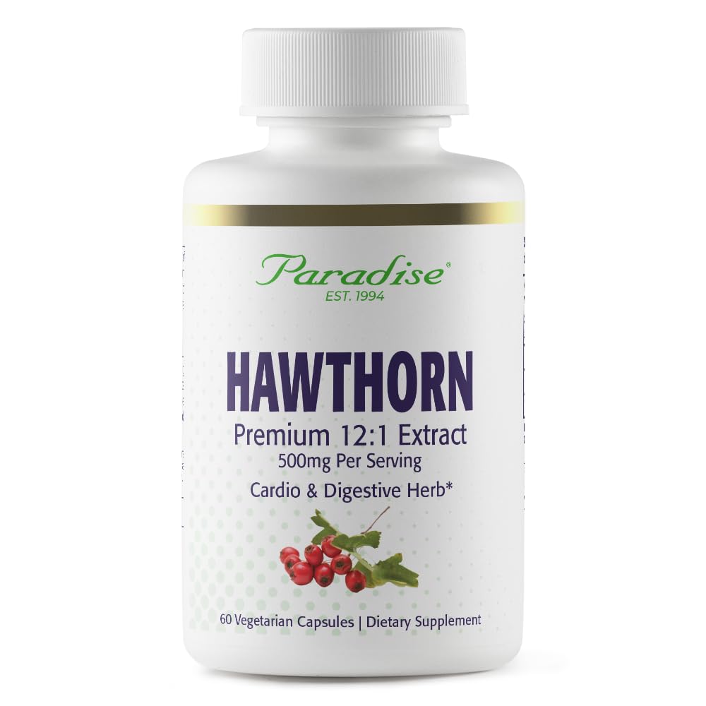 Paradīzes ārstniecības augi Hawthorn Berry, aktīvais veselā spektra ekstrakts, īpaši spēcīgas, īpaši tīras, vegānas, ne-GMO, bez lipekļa, 60 veģetārās kapsulas