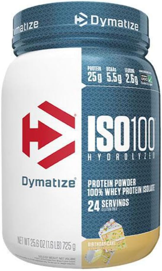 Dimatizēt ISO 100 sūkalu proteīns Pulveris ar 25g hidrolizēta 100% sūkalu izolāts, bez lipekļa, ātri Digesting, dzimšanas dienas kūka, 1.6 Pound
