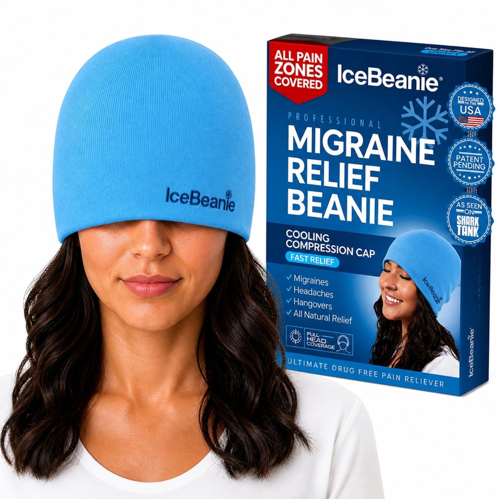 IceBeanie Migraine Relief Cap, kā Seen uz Haizivju Tank, Soft & Stretchy Gel Tension Galvassāpes Relief Cap, Extended Dzesēšanas Hangover Ledus Cepure, Beznoguršu Galvas Wrap Aplauzt, Galvassāpes Migraine Maska