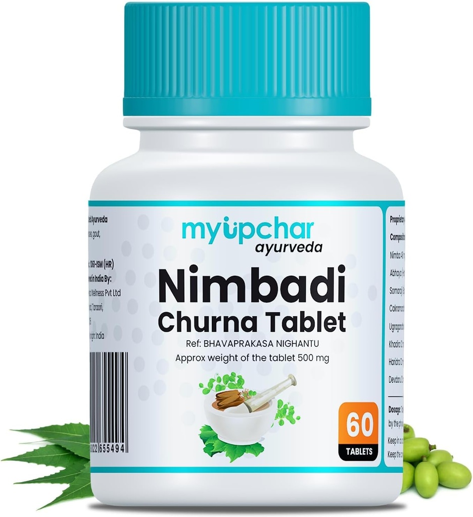 Generic Ayurveda Nimbadi Churna tabletes tīram ķermenim un veselai ādai, bez ķīmiskām vielām, parabēniem, minerāleļļām vai naftas (60 tabletes)