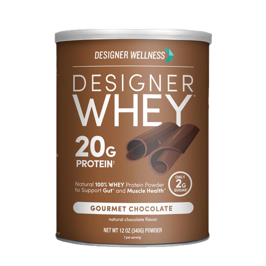 Dizainera labsajūta, Designer Whey, dabas sūkalu olbaltumvielu pulveris ar probiotikām, Fiber, un Key B Vitamins enerģijai, bez lipekļa, Gourmet Šokolāde, 12oz