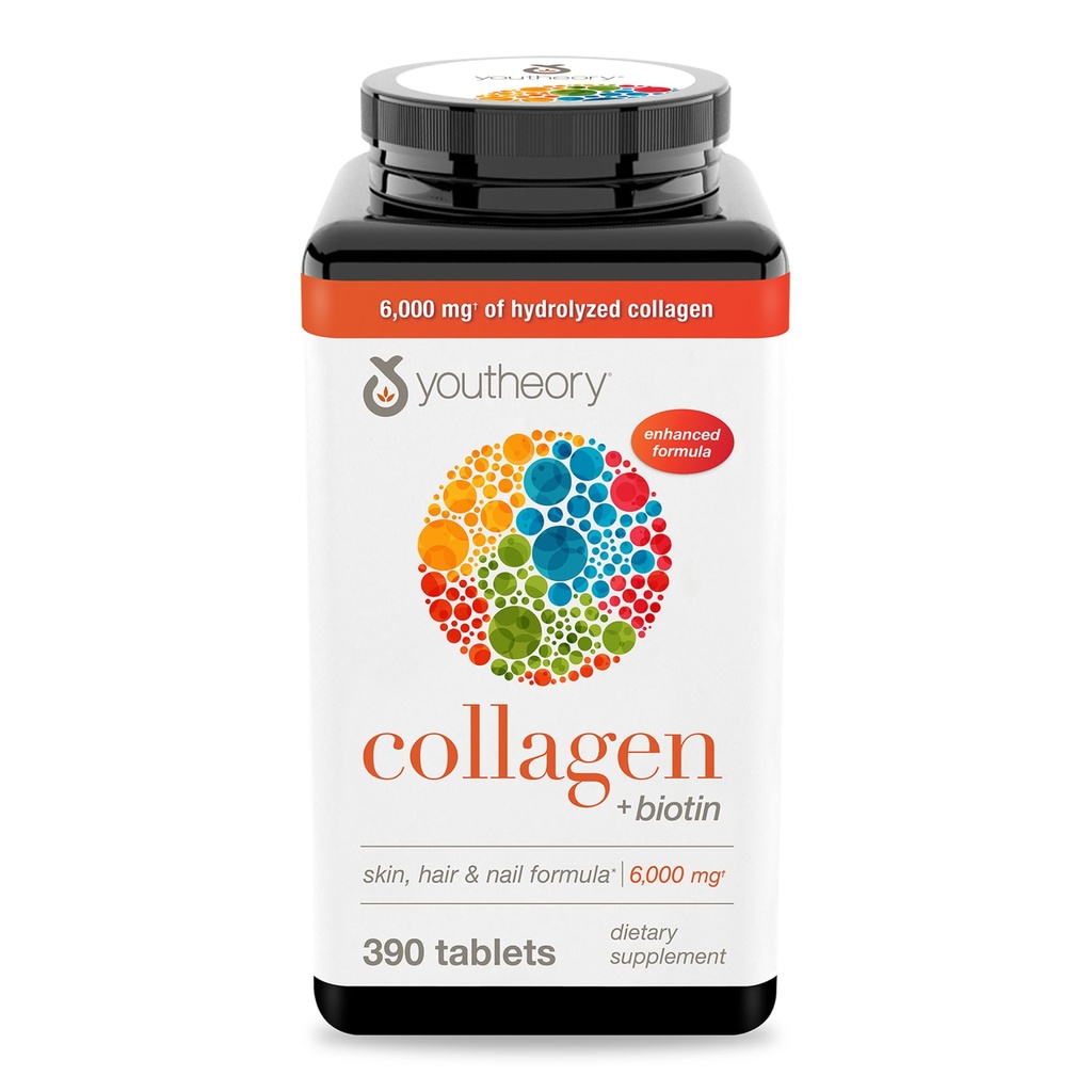 Youtheory Collagen Advanced Formula ar Biotin, 390 grāfs (1. iepakojums)