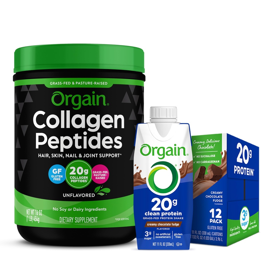 Orgain Zāle ar kausētu ūdeni Hidrolizēts kolagēns Peptīdi Proteīna pulveris - Paleo & Keto Friendly, Aminoskābes papildinājums, uzlabots un zāles kausēts tīrs proteīns Shake, krēmveida šokolādes fuksīns - uztura aizstājējs