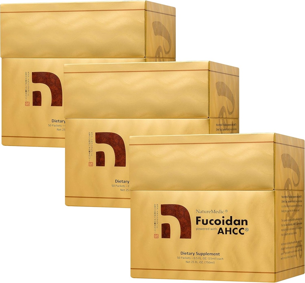 Fucoidan Powered with AHCC® Brown Seaweed Immunity Papildinājums ar augstu tīrību Organic Mekabu Mozuku Agaricus 50 Koncentrēts šķidruma ekstrakcijas paketes/kaste Ražots Japānā (3 Boxes)