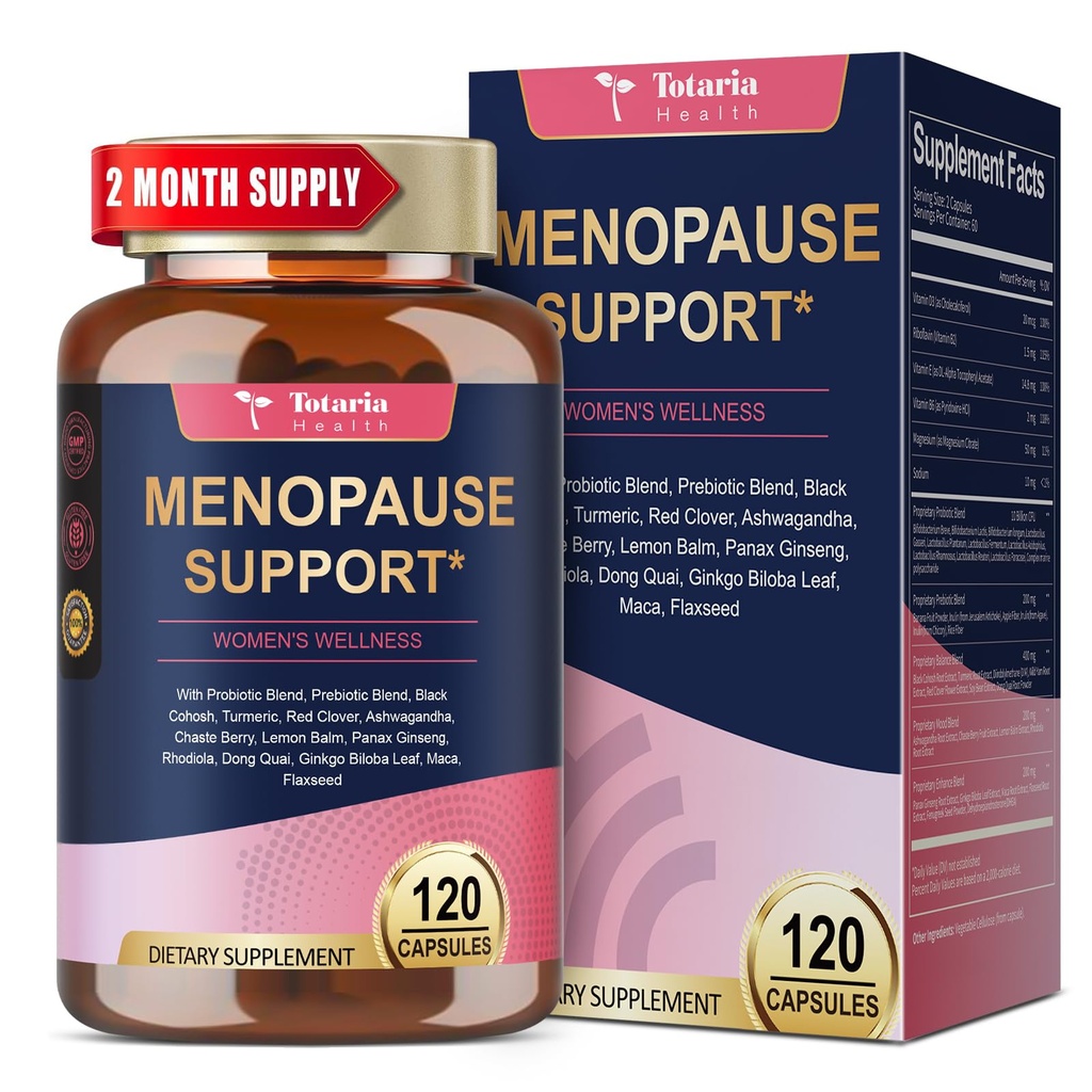 40- in-1 Menopauzes papildinājumi sievietēm, multieguvums & Complete Black Cohosh karstās zibspuldzes, nakts sviedri un hormonu balanss, w/ probiotikas, DIM, Vitex, Dong Quai, Red Clover un More, 120 Vegan Caps