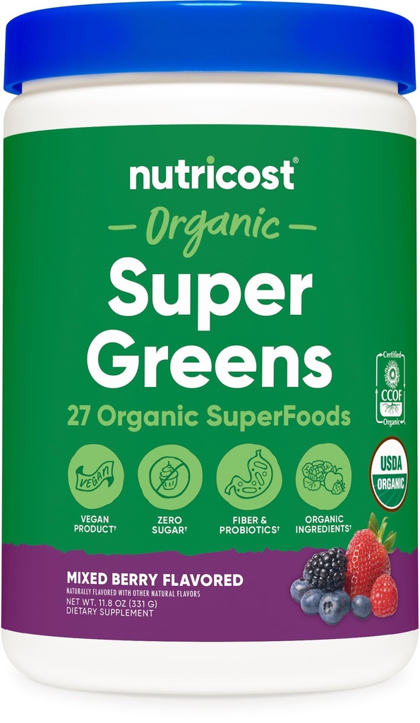 Nutricost Organic Super Greens pulveris (30 Kalpojumi) Jauktas ogu Flavor - Superfood Pielikums Dzērienu Mix