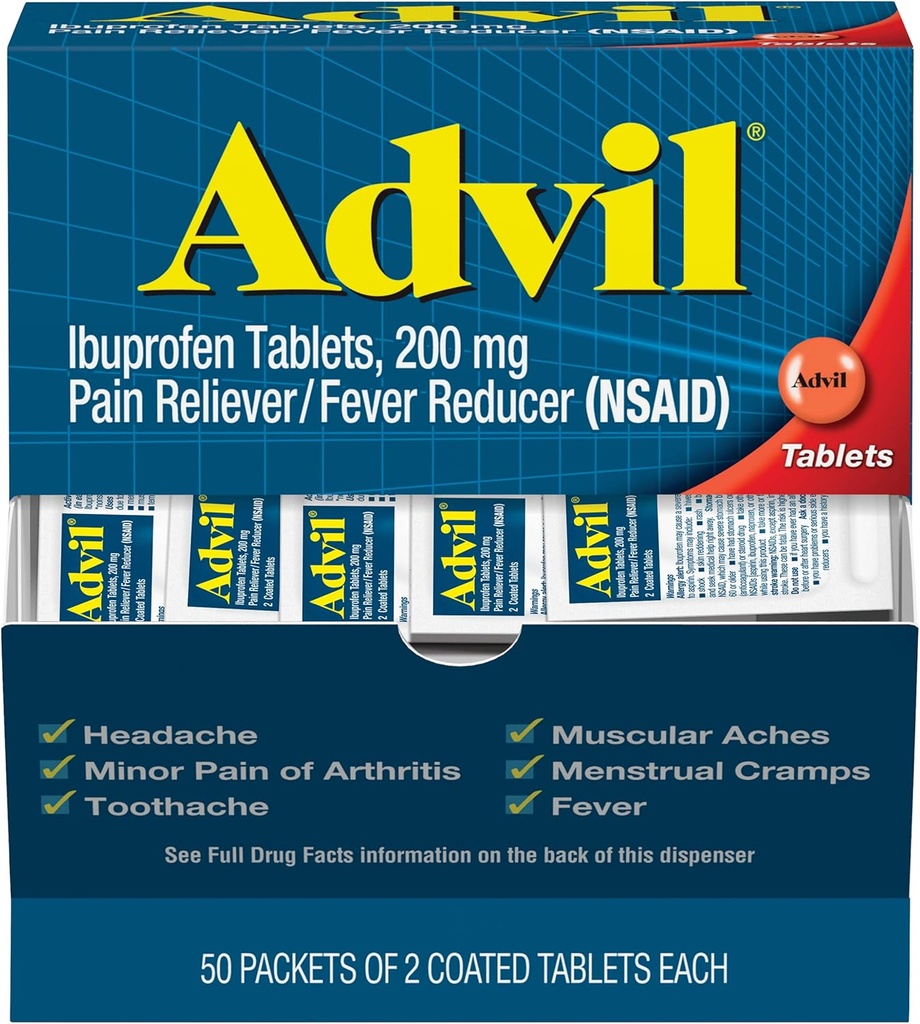 Ibuprofēns, 200 mg, 50 tabletes ar 2 apvalkotām tabletēm (iepakojums pa 5 tabletēm)