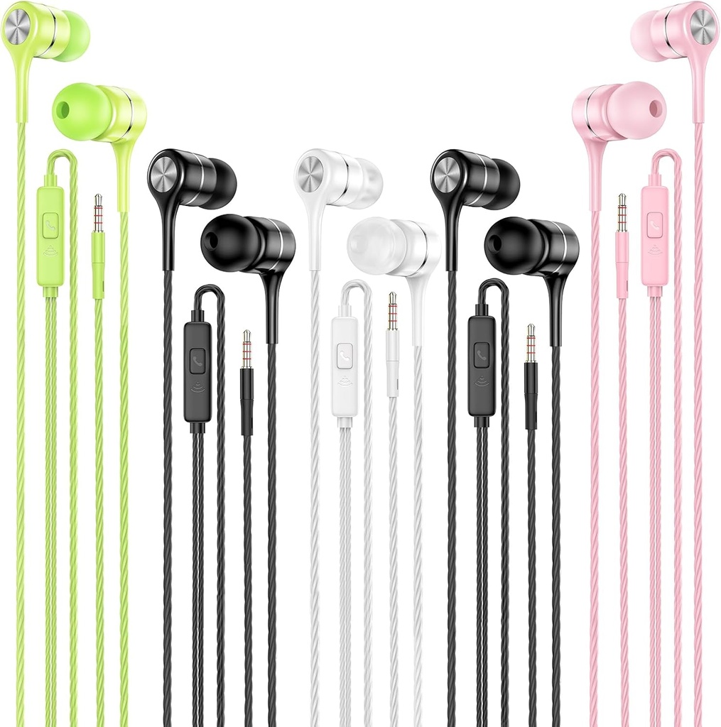 Vadu austiņas ar mikrofonu 5 Pack, in-Ear Austiņas ar smago Basu, augstas skaņas kvalitātes austiņas Savietojamas ar iPad, Laptop, MP3, Android Smartphones, Fits All 3.5mm Jack Device