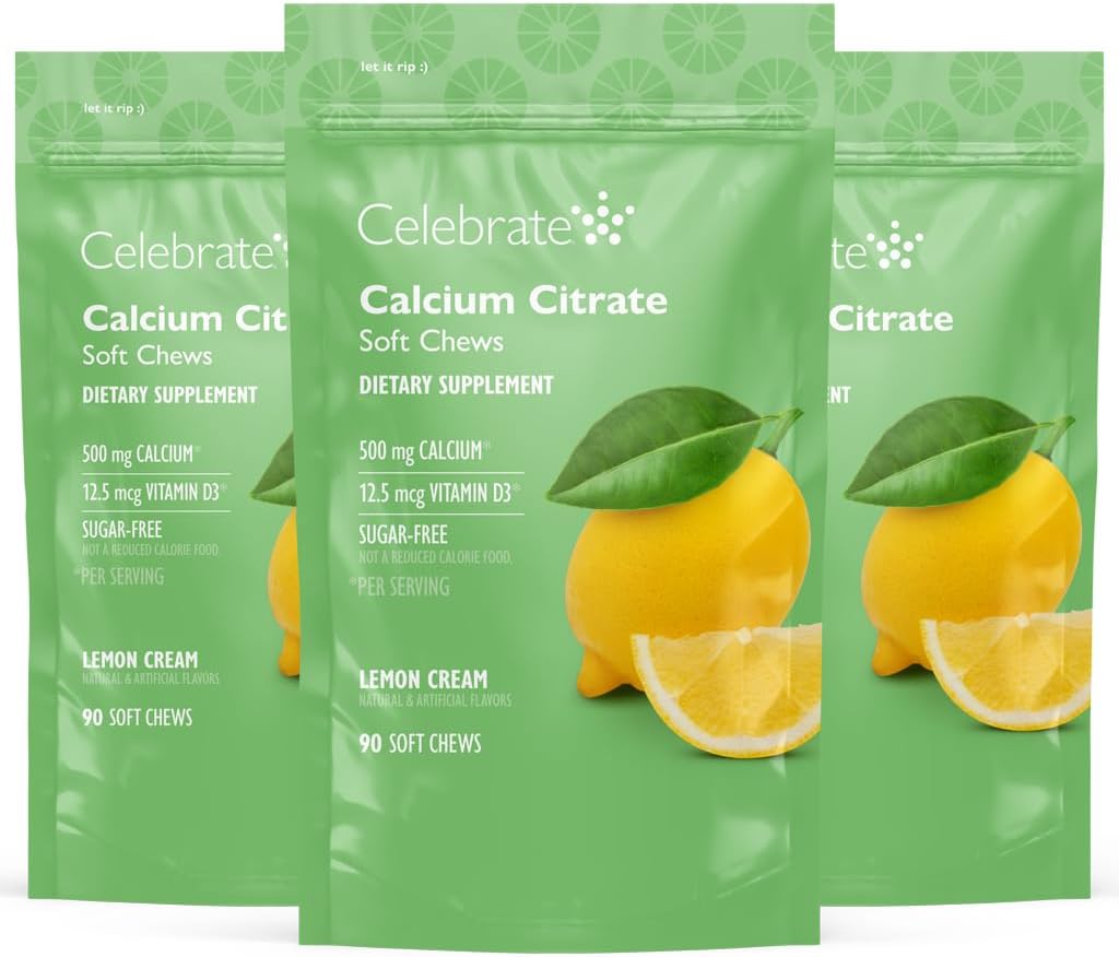 Atzīmējiet vitamīnus Bariatriskā 500 mg Kalcija citrāts Soft košļājamās rotaļlietas ar 500 SV D3 vitamīna – būtiski kuņģa apietu pacientiem un kaulu veselībai - bez cukura un glutēna, citrona (270 košļājamās)