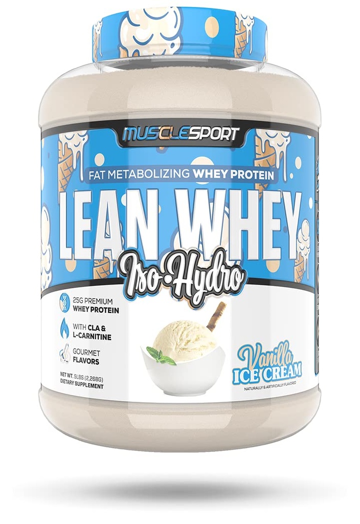 Muskuļi Lean Whey RevolutionTM Olbaltumvielu pulveris - sūkalu proteīns Izolāts - zems kaloriju saturs, zems ogļhidrātu saturs, zems tauku saturs, neticami aromatizētāji - 25g Olbaltumvielas uz skuju - 5lb Vanilla ledus krēms