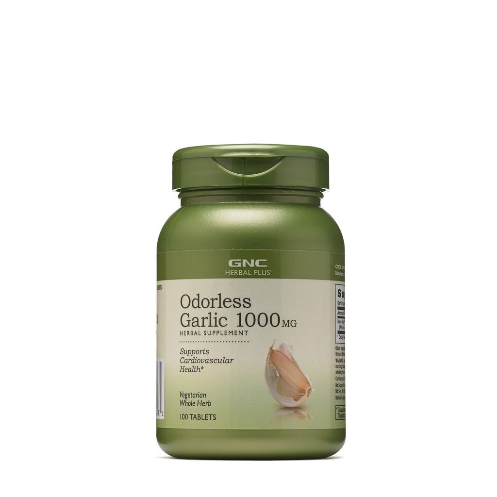 GNC Herbal Plus bez smaržas Ķiploki 1000mg Papildinājums, Veģetārietis, Atbalsta Sirds un asinsvadu veselība, 100 Kalpo