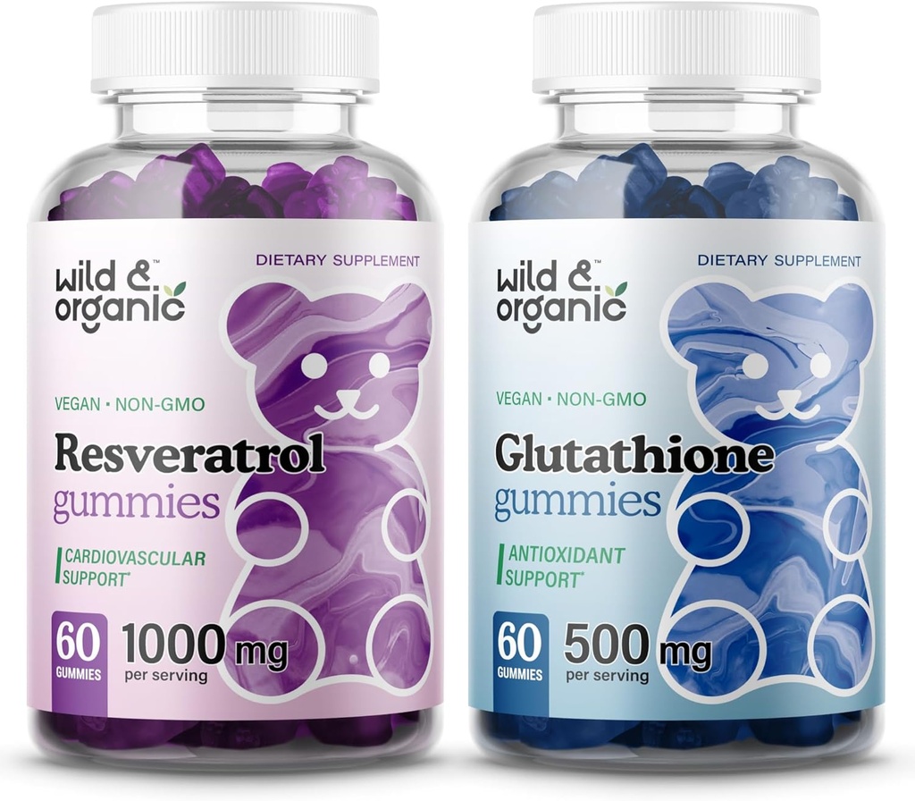 Savvaļas un bioloģiskie resveratrol Gumies & L-glutatione Gumies