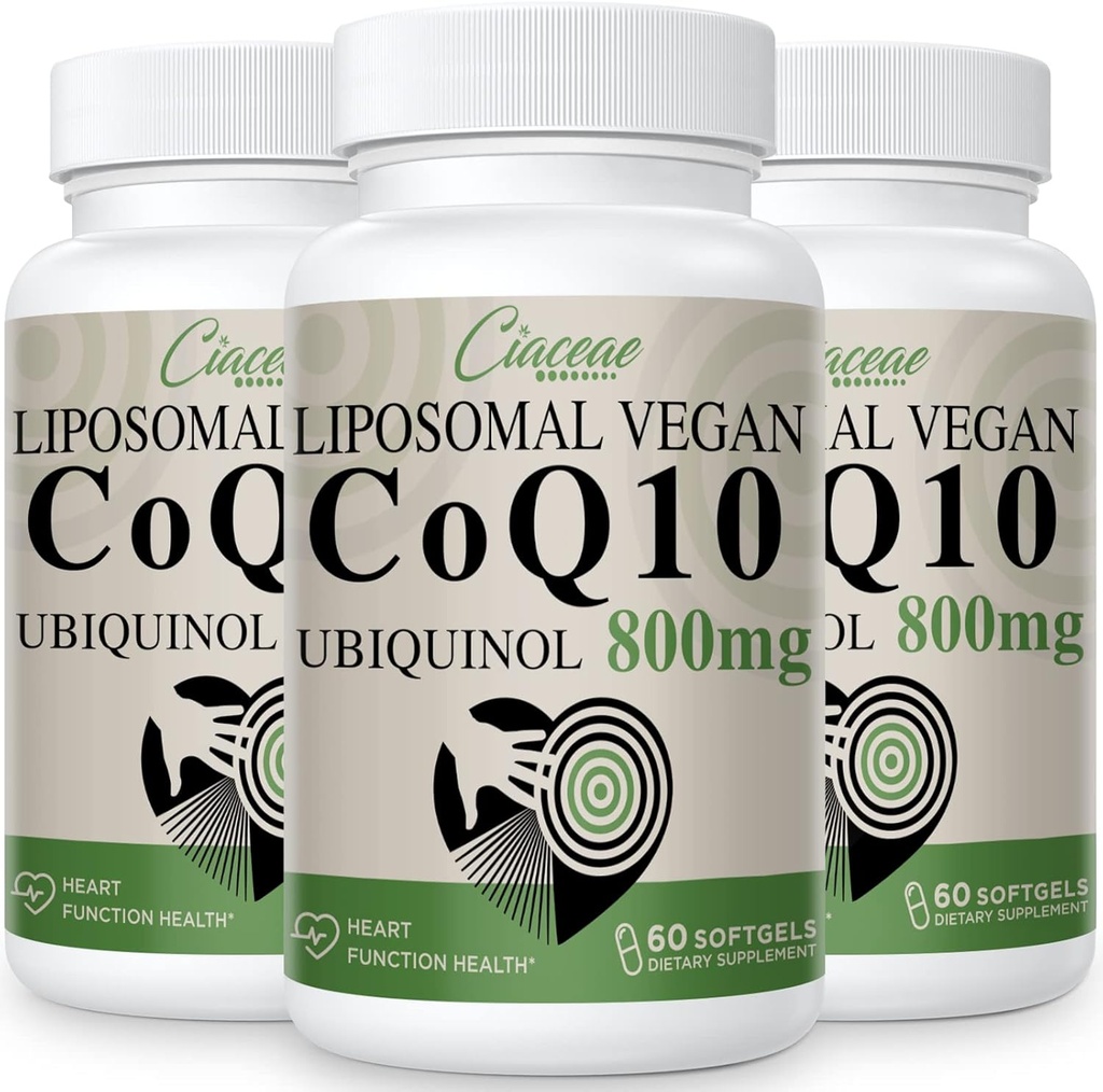 Liposomālais CoQ10 800mg Ubiquinol Softgel, Max Absorbcija Ubiquinol Coenzyme Q10, Ubiquinol CoQ10 papildinājums antioksidantam, sirds funkcijas un enerģijas ražošanai, Pure CoQ10 800mg, 180 Vegan Softgels