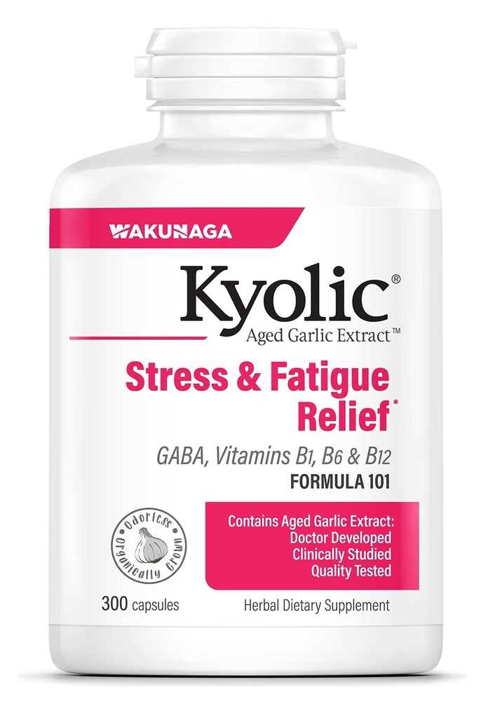 Kyolic Aged Ķiploki Extract Formula 101, Stress un nogurums Relief, 300 kapsulas.