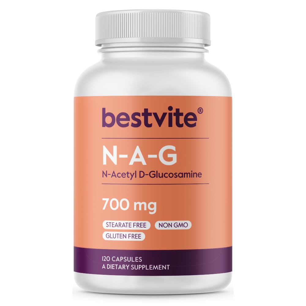 BESTVITE N-acetilglikozamīns (N-A-G) 700 mg (120 kapsulas) - bez stearātiem - bez ĢMO - bez lipekļa