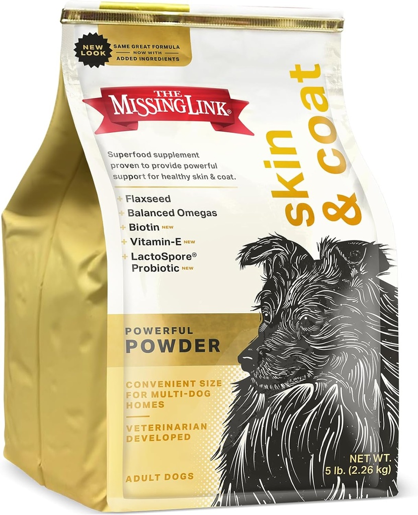 Trūkstoša saite ādas & Coat + probiotikas Papildinājums 5lb Bag - spēcīgs Superfood Pulveris suņiem Atbalsta veselīgu ādu un glossy Coat, veicina matu augšanu