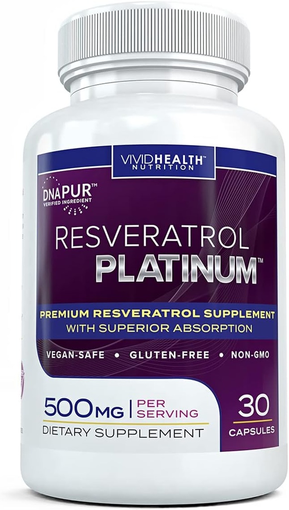 Resveratrol Platinum Antioksidanti Papildinājums: Jaudīga pretnovecošanās formula ar tīru, dabas Trans Resveratrol imūno atbalstu, Vitality un smadzeņu veselību, 30 Gluten bezmaksas Veggie kapsulas