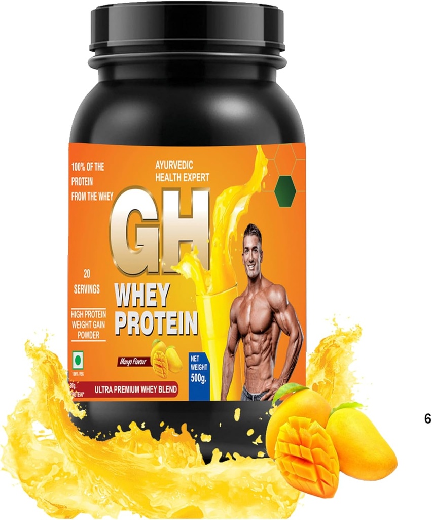 GH WHEY proteīns, Ultra Premium ātrāka atgūšana, Absorbcija un lean muskuļu augšanu (1.1lbs, Mango Flavor)
