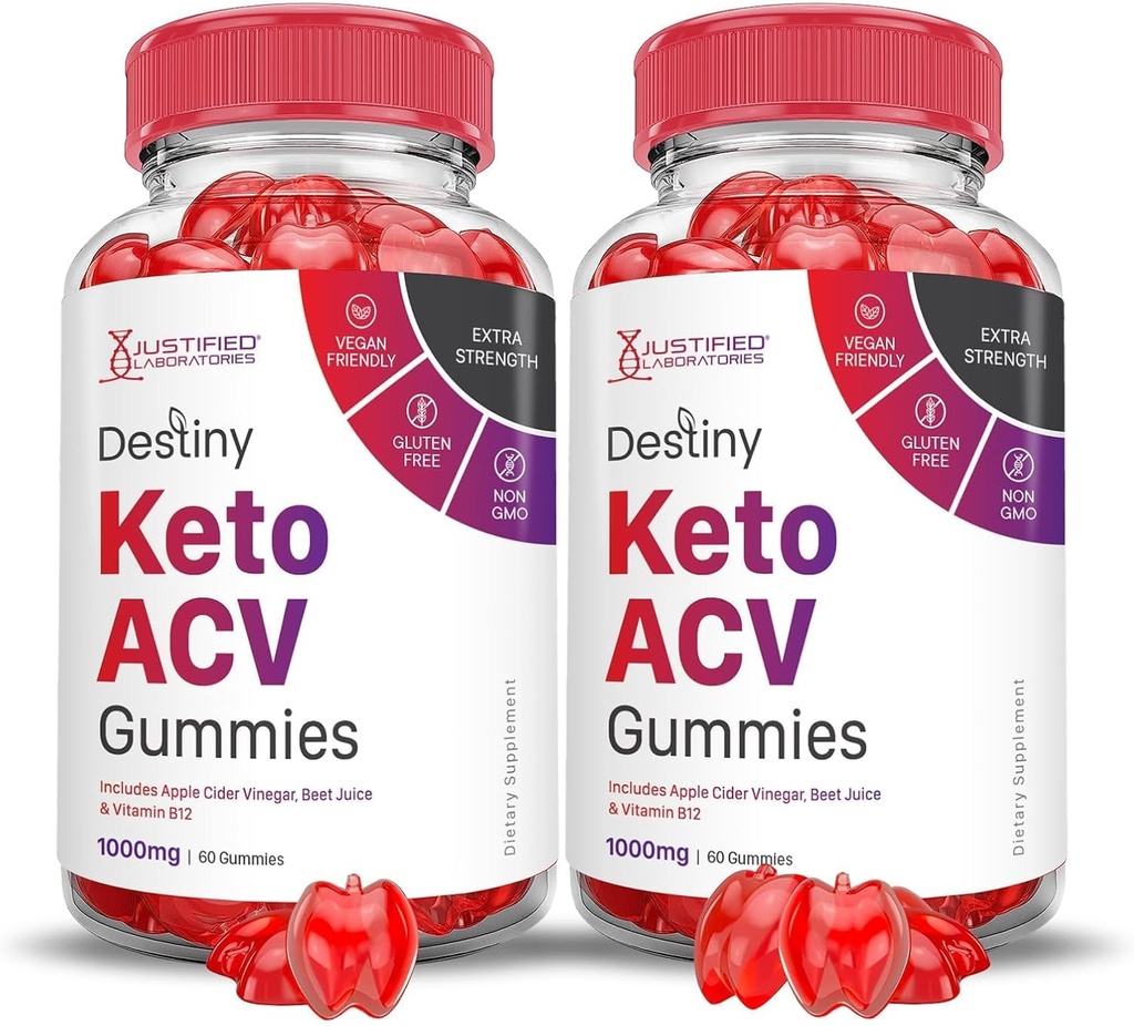 Attaisnotas laboratorijas (2 Pack Destiny Keto ACV Gumies Advanced Formula 1000MG Destiny Keto Gummies Apple Sidra Etiķis Formulēts ar granātābolu biešu sulu pulveris B12 Vegan Non GMO 120 Gumys