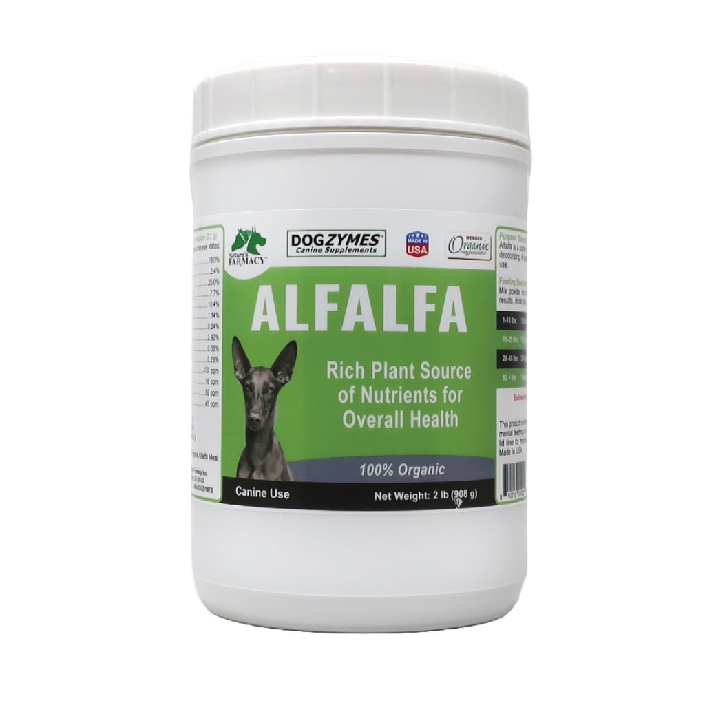 Dogzymes Organic Alfalfa - Bagāts avots vitamīnu un minerālvielu, palīdzot ar visu no anēmija, Cīņa ar artrītu un pārliecīgi Acidic Urīns un palīdzot iedurt urīnpūšļa infekcijas (2 Pound)