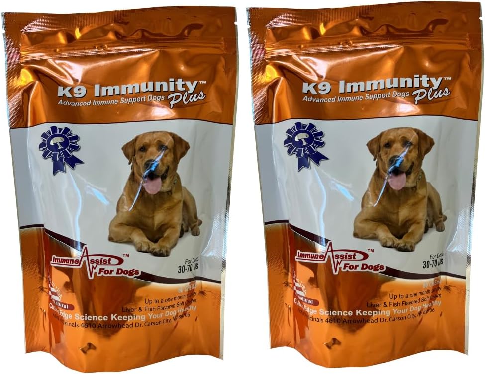 Aloha zāles - K9 Immunity Plus - Spēcīgs imūnā revakcinācija suņiem 30-70 mārciņas - Sertificēts Organic – Sēnes Pastiprināta Papildinājums - Veterinārārsts Ieteicamais Suņu Veselības Papildinājums - 60 Kovārņi 2 Pack