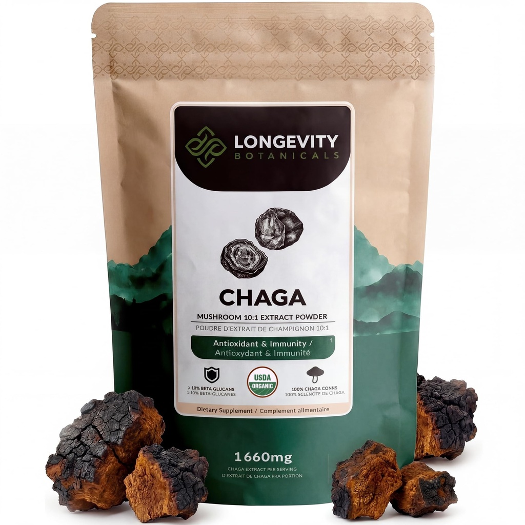 Longevity Botānika Organic Chaga Sēņu ekstrakts Powder 100g 