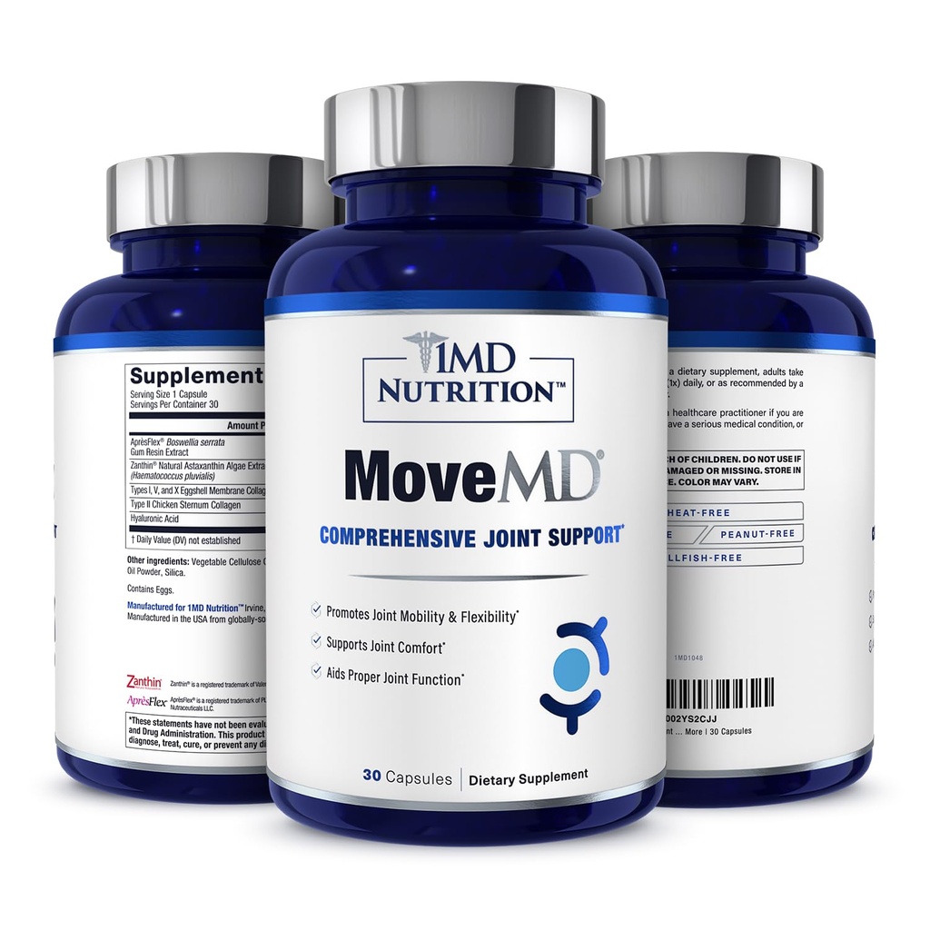 1MD Nutrition MoveMD - Veselības papildinājums kopīgam Diskomfortam un atbalstam - mūsu kolagēns tabletes ir prasmīgi Formulēti sievietēm un vīriešiem w/Hyaluronic Acid & Astaksantin