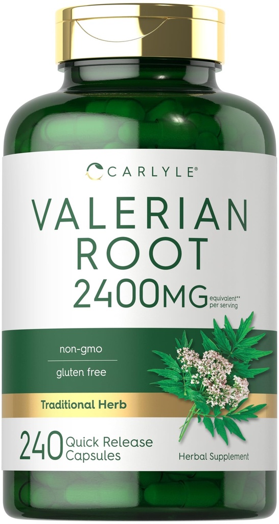 Carlyle Valerian Root Kapsulas 2400mg - 240 Skaits -- Ārstniecības augu ekstrakts papildinājums -- No-GMO, bez lipekļa