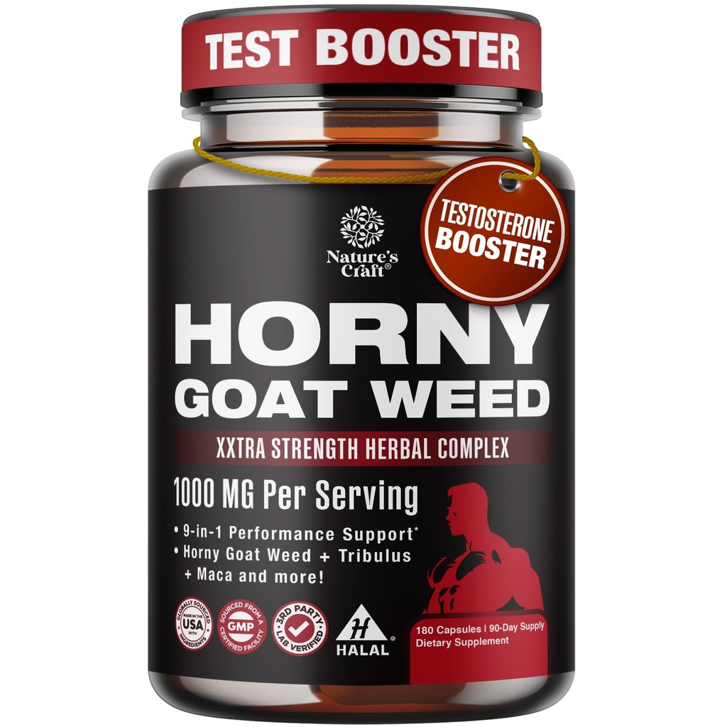 Horny Kaza Weed for Men - Extra Strength Vīriešu Papildinājums ar melnu Maca Sakni, Tongkat Ali, Saw Palmetto & Panax Ginseng Ekstrakts izturībai un enerģijai - 180 kapsulas