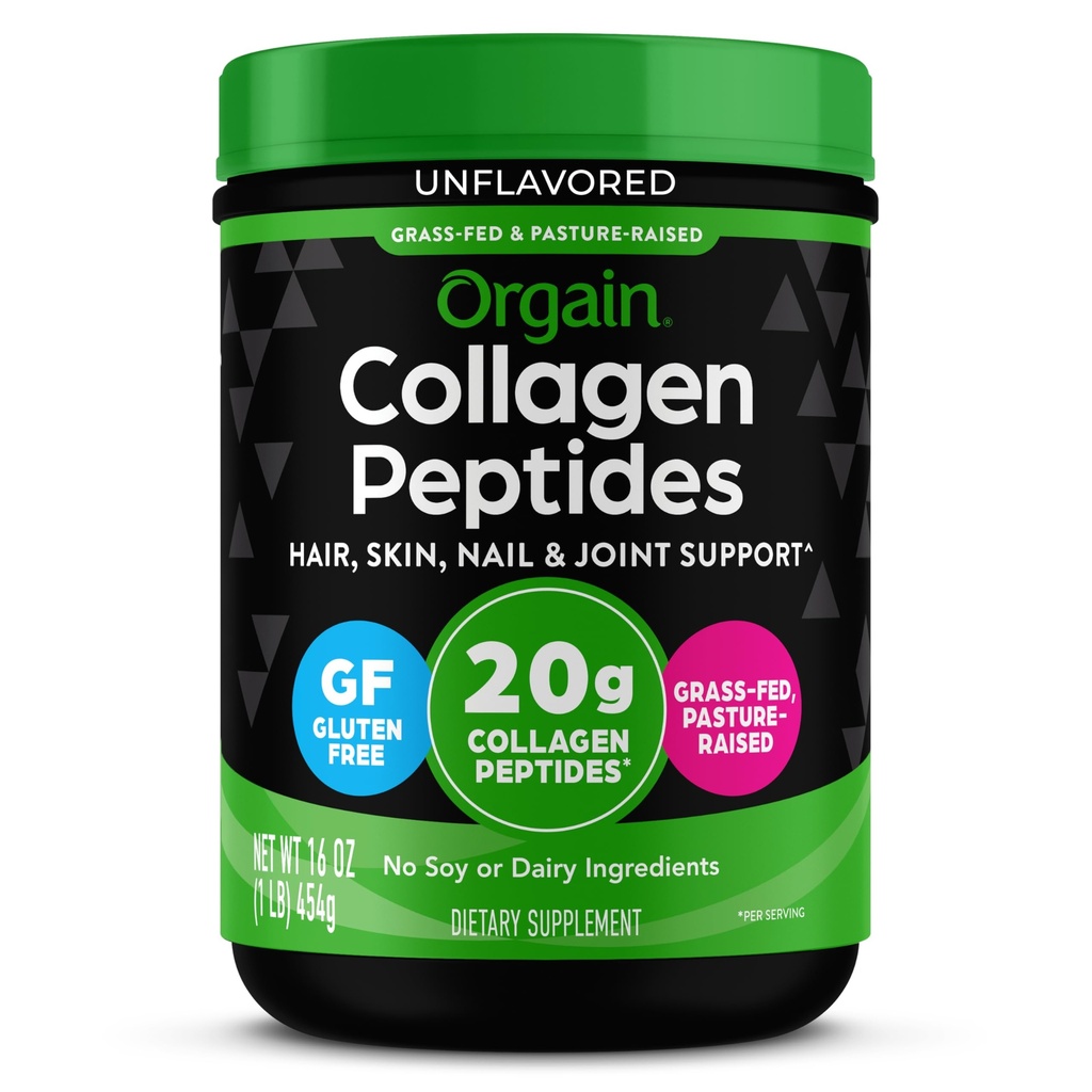 Orgain Hidrolizēts kolagēna peptīdi Pulveris sievietēm un vīriešiem, 20g Zāles feda kolagēns, nekarojošs - mati, āda, naglas, & locītavu atbalsta papildinājums, Paleo & Keto, ne-ĢMO, I un III tips, 1lb
