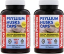 Yerba Prima Psyllium Husks Caps 180 vāciņi (iepakojums no 2) - Dabīgs Fiber papildinājums un resnās zarnas tīrīšana - Gut veselība - nav GMO Gluten