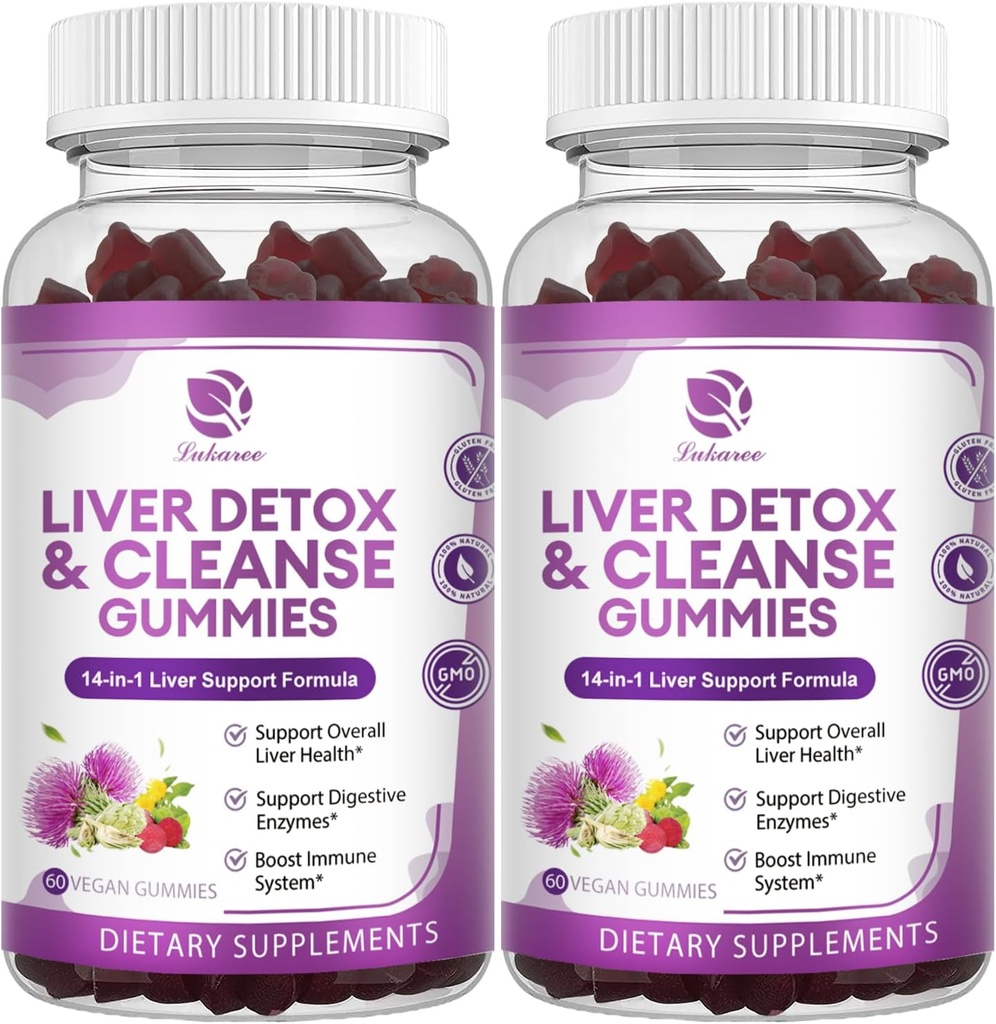Aknas attīra Detox & Remonts Gummies - Extra Strength 14 in 1 Aknu atbalsta papildinājums w/Milk Thistle Silymarin,Dandelion, Artichoke Extract & Elderberberry - Nav cukura, aknu veselības papildinājums -120 Ct