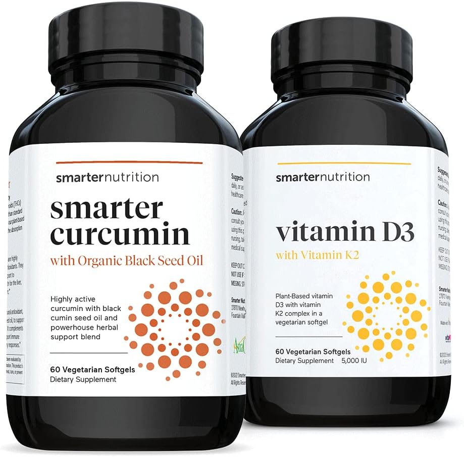 SMARTERNUTRITION Kurkumīns - potence un absorbcija + uz augiem balstīts vitamīns D3 Imūnais atbalsts ar Vegan K2 kompleksu