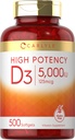 D3 vitamīns 5000 SV Softgels - 500 Skaits - - Vērtība Izmērs - Non-GMO un bez lipekļa papildinājums - Augstas potences formula - 125mcg