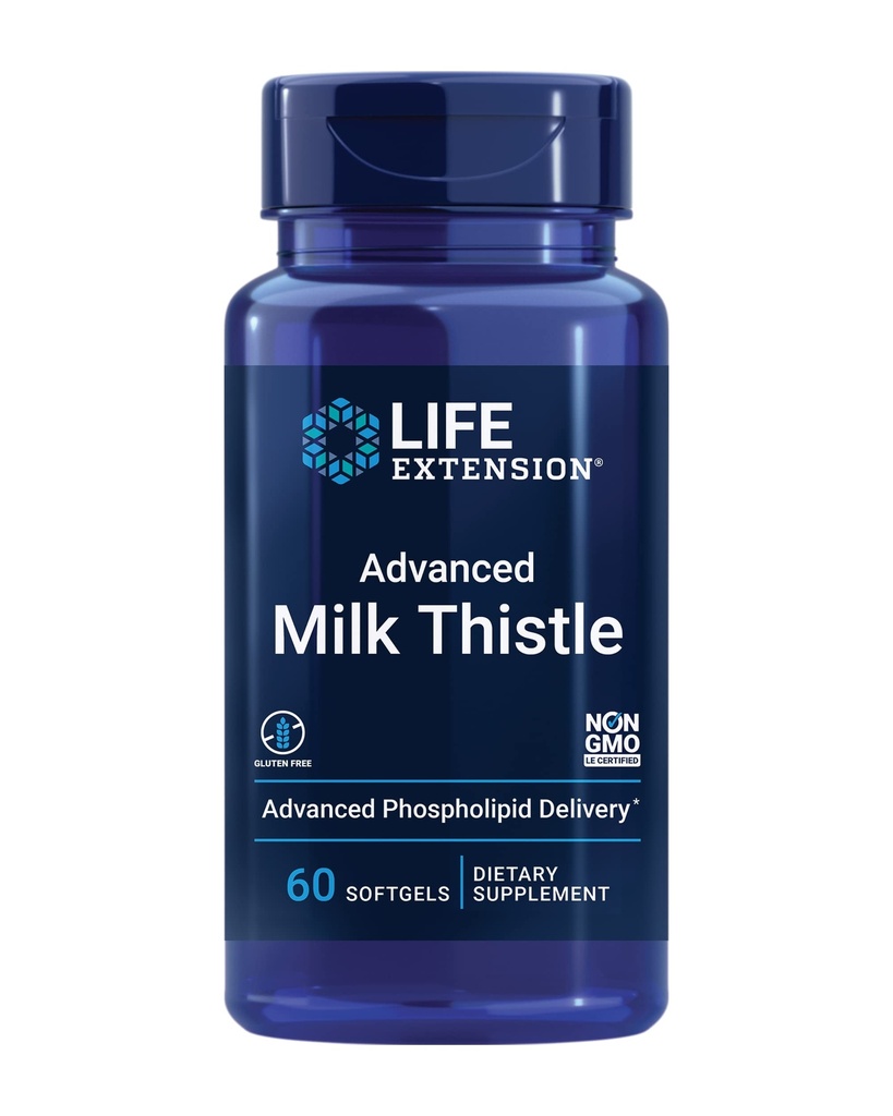 Life Extension Advanced Milk Thattle, silymarin, silybin, fosfolipīdi, veicina veselīgu aknu funkciju, bez lipekļa, ne-GMO, 60 softgels
