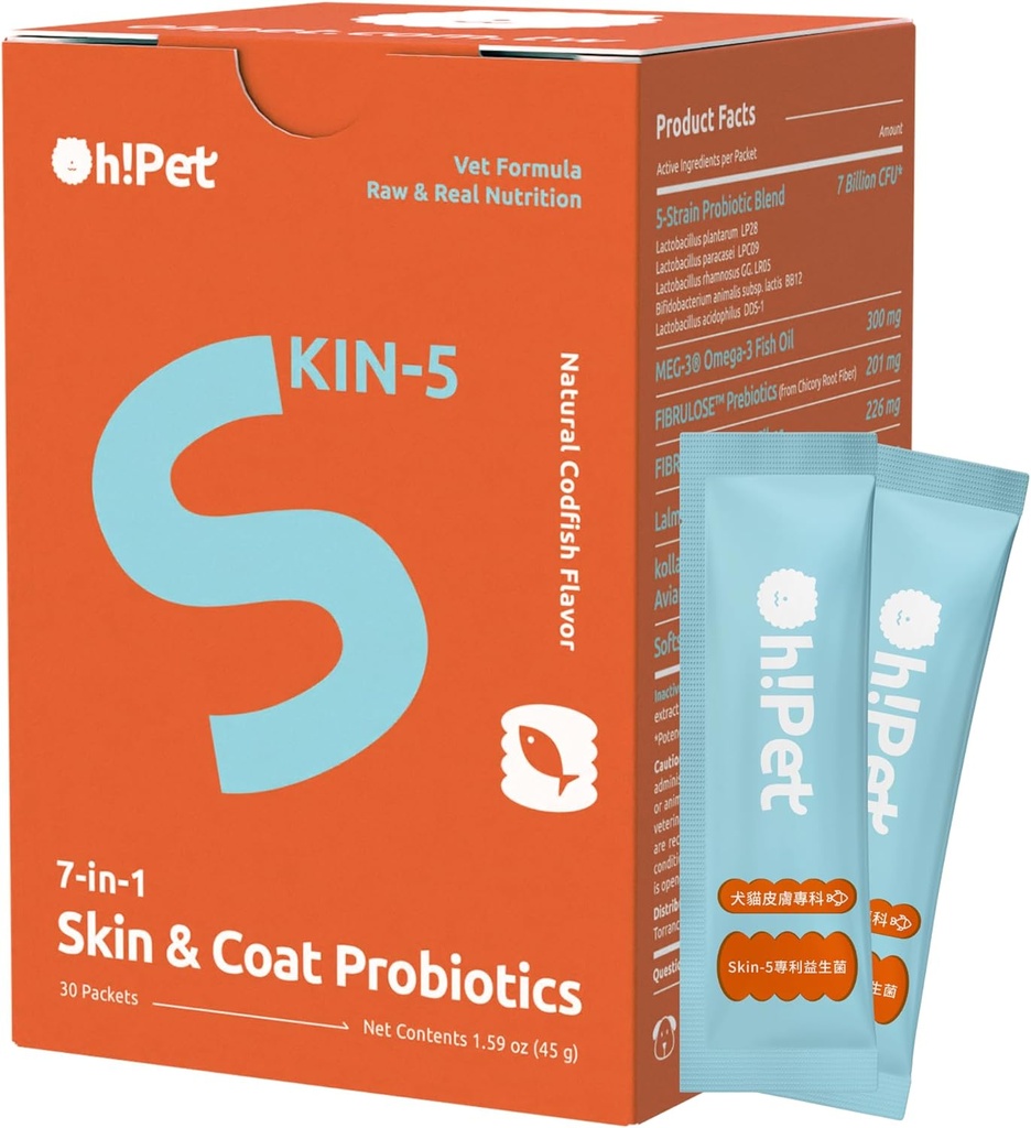 Ak! Pet® ādas un ādas probiotikas – 7B KVV pulveris suņiem un kaķiem ar omega 3 un olu čaumalu membrānu (30 paciņas)