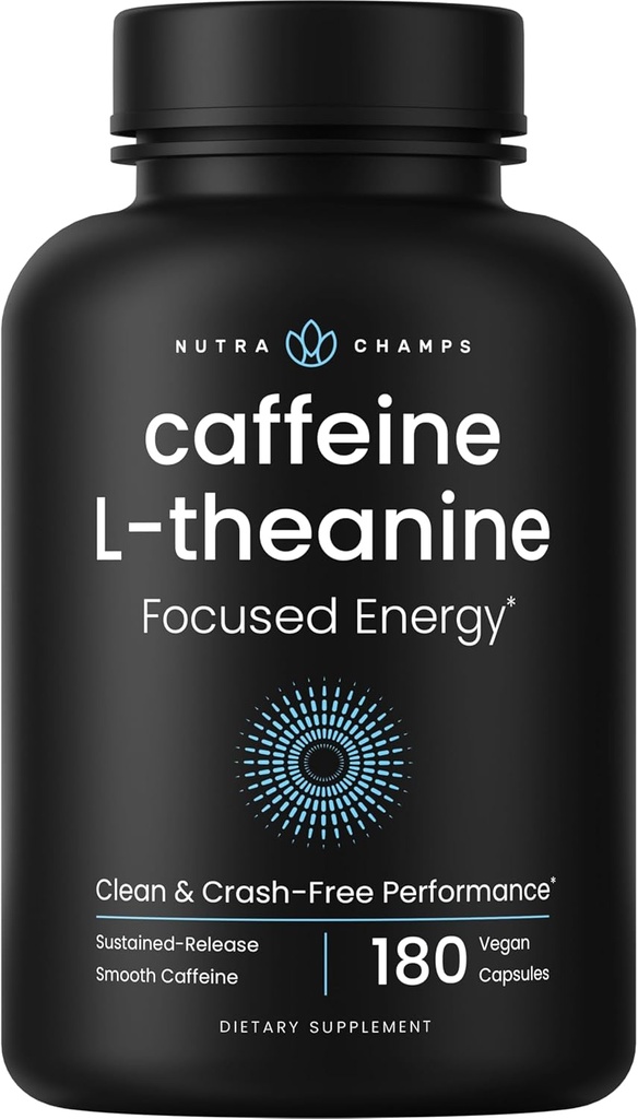 Kofeīna tabletes ar L-Teanīnu fokusētai enerģijai, gludas un tīras enerģijas papildinājums fokusam un veiktspējai, bez avārijas, bez džitriem, 60 Vegan Energy tabletes
