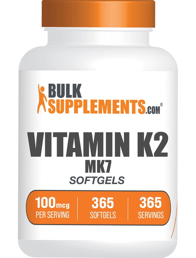 BulkSupplements.com Vitamīni K2 Softgels - K2 vitamīns MK7, vitamīnu piedevas - bez lipekļa, 1 softgel per Serving, 365 grāfs (1. iepakojumā)