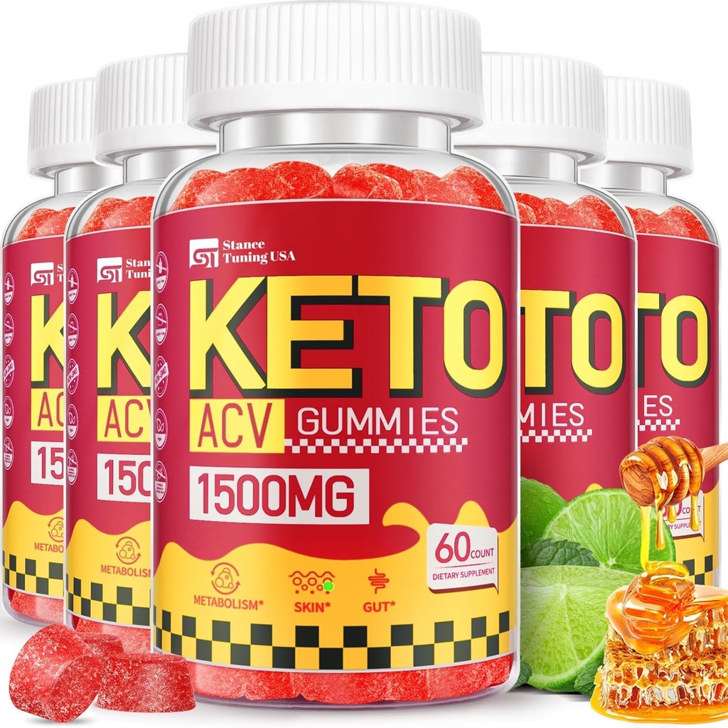 Keto ACV Gummies - 1500MG ACV Keto Gummies for Women - Apple Sidra Etiķis ar māti, probiotikas, vitamīni B6 B12 Gut Digestion - Vegan & Non-GMO,5 Pack